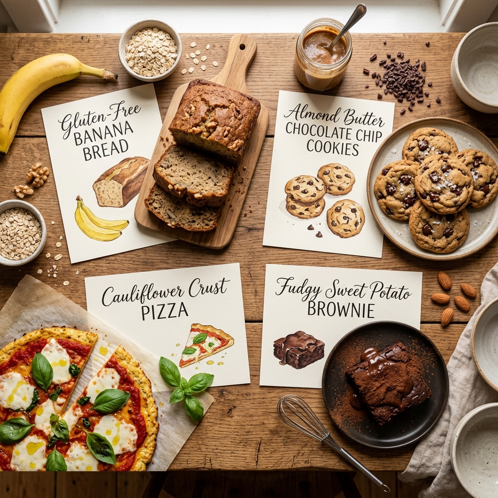 Recetas reales del Recetario Pan Sin Miedo — pan de plátano, brownies, pizza de coliflor